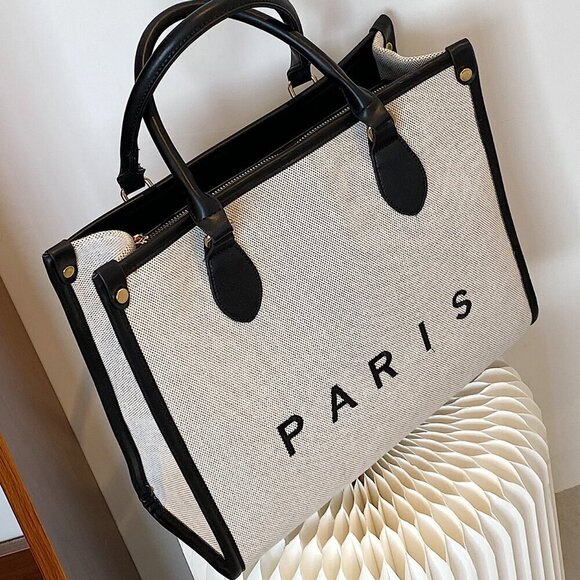 Black Elegant Women's Lightweight Canvas Texture Handbag - Picture 3 of 4